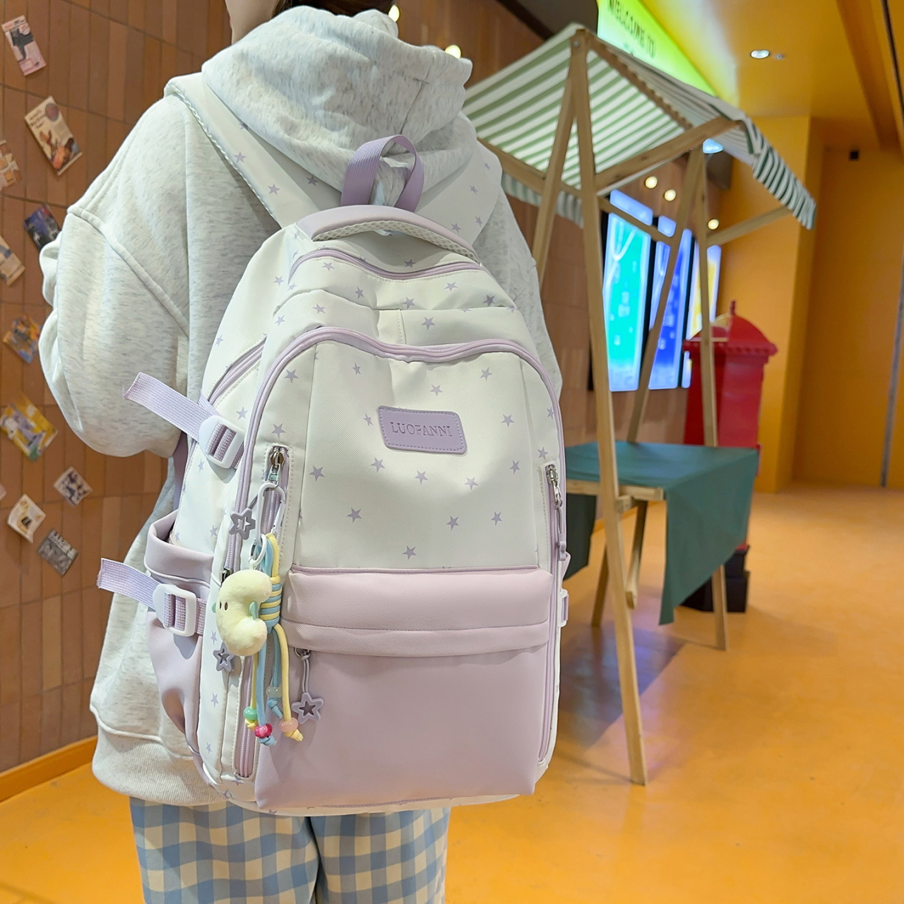 Women's Cream White & Yellow C – обзор и цена Canvas Backpack Casual