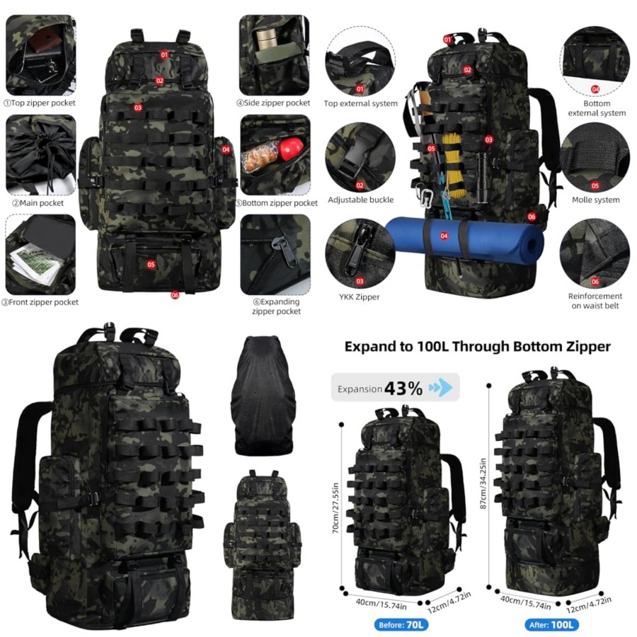 70L/100L Camping Hiking Backpa – обзор и цена Hiking Backpack Waterproof