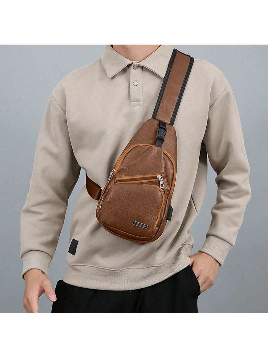 Mens PU Leather Sling Bag With – обзор и цена Sling Backpack Shoulder