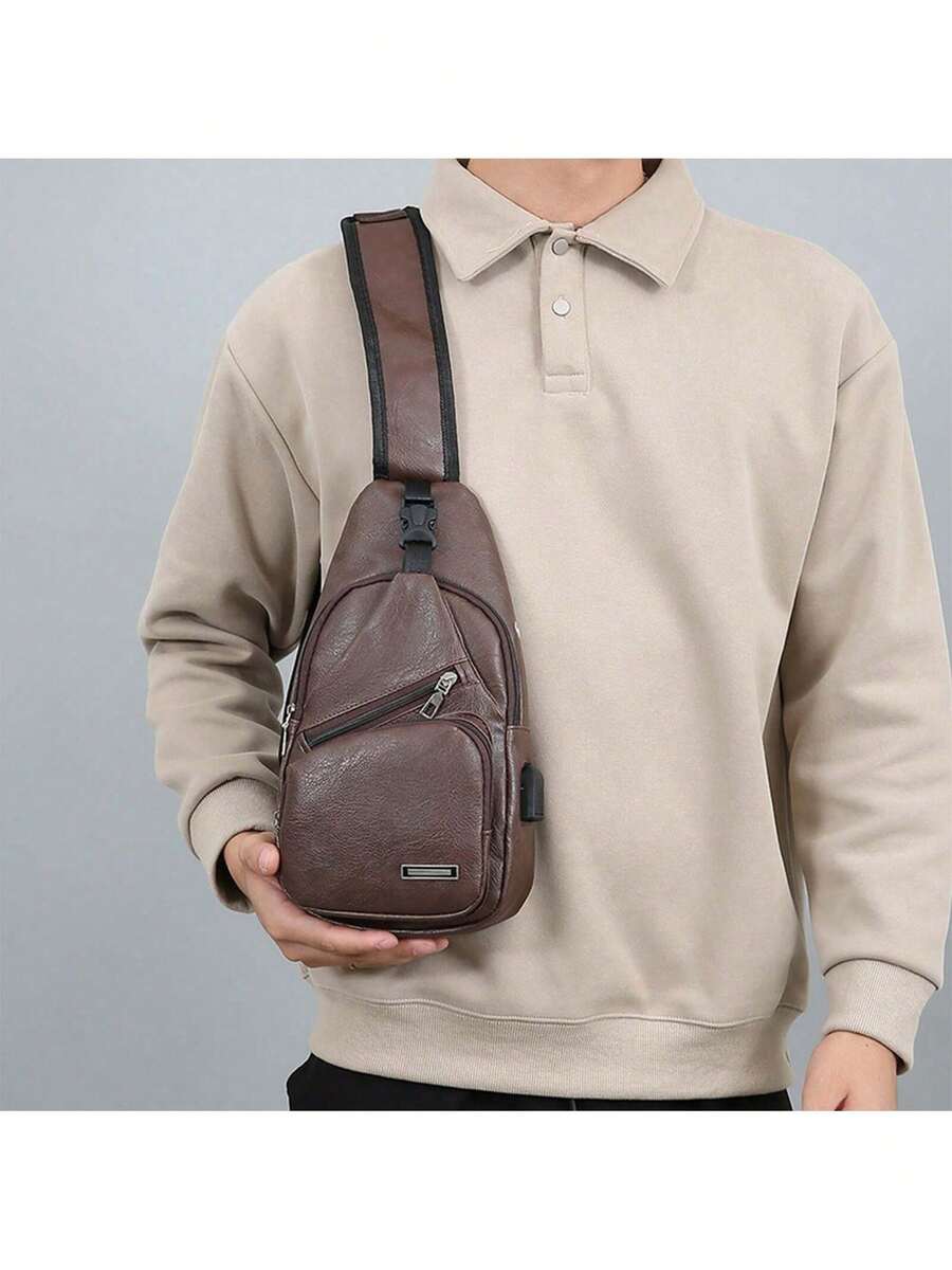 Mens PU Leather Sling Bag With – обзор и цена Sling Backpack Shoulder